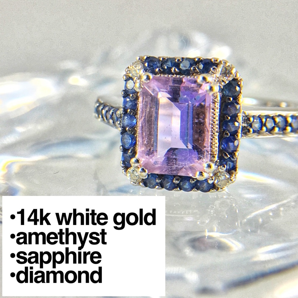 14K White Gold Amethyst & Sapphire Ring